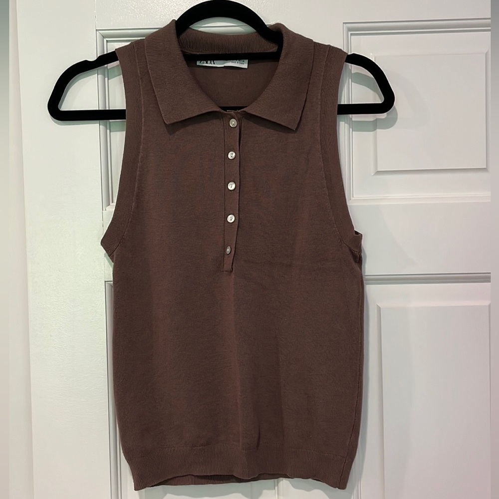 Zara Sleeveless Collared Knit Top - Size M